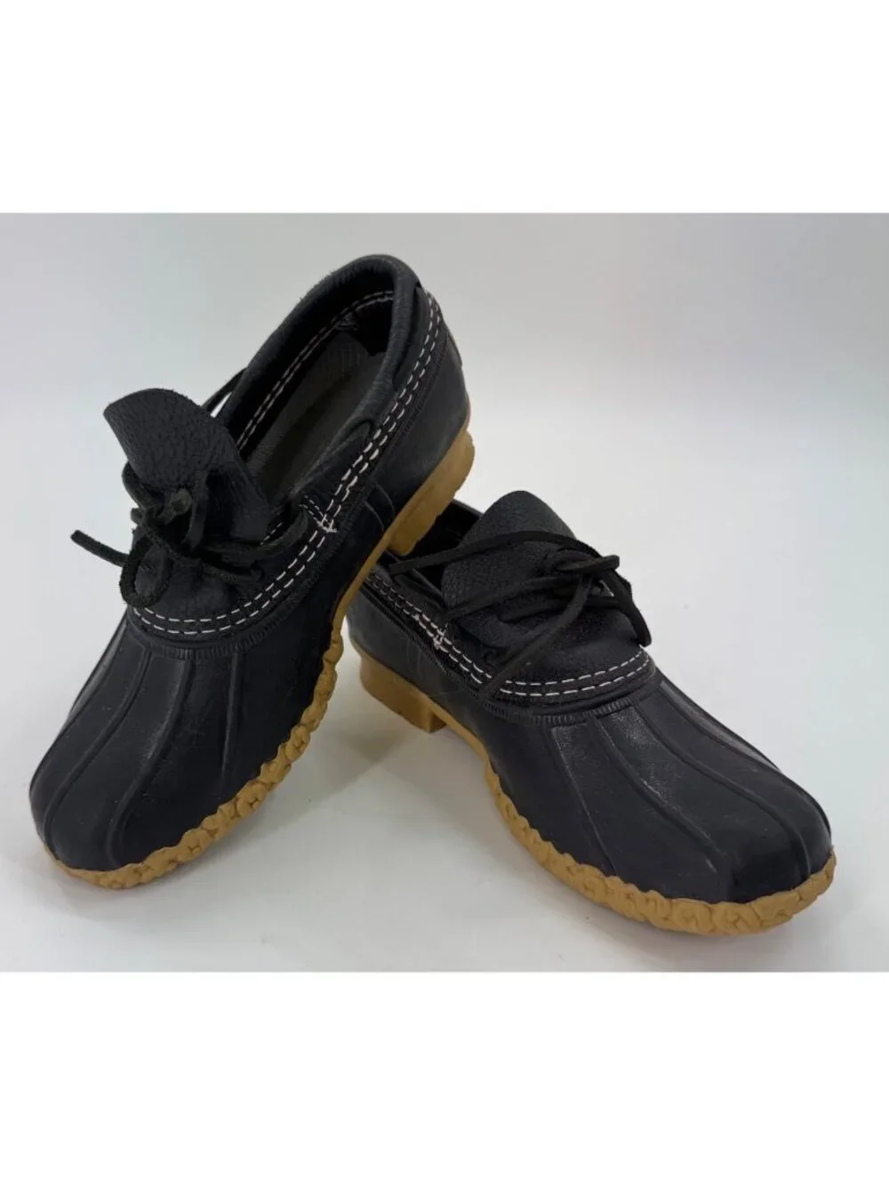 L.L.Bean Rubber Moc Duck Shoes Black Leather Slip On Rain Boots Womens Size 6 Fr